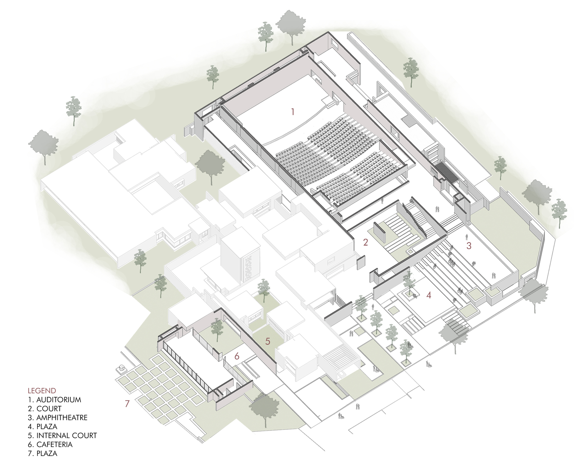 Isometric view of the auditorium block