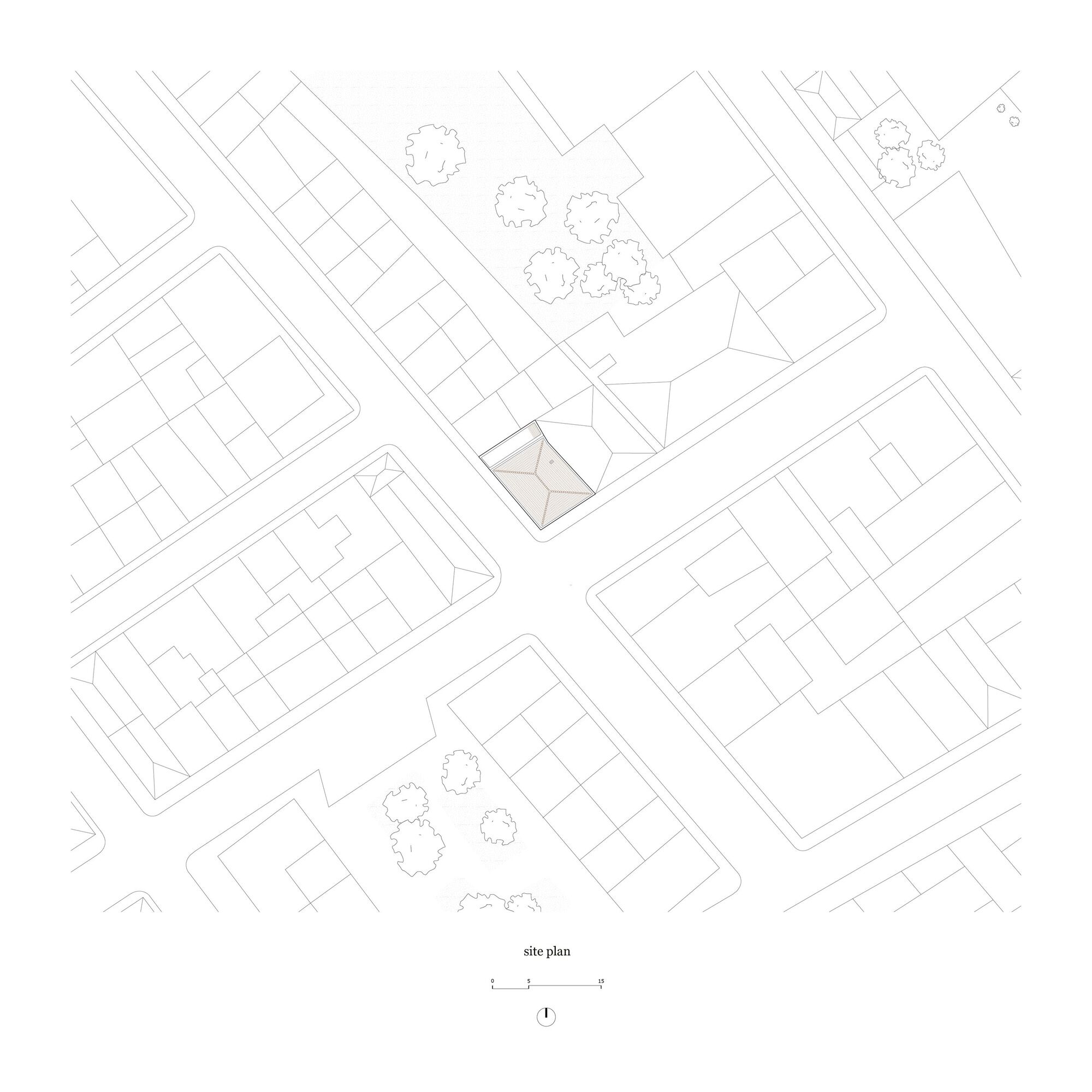 Site plan showing the house on its corner plot within the surrounding Faro street grid