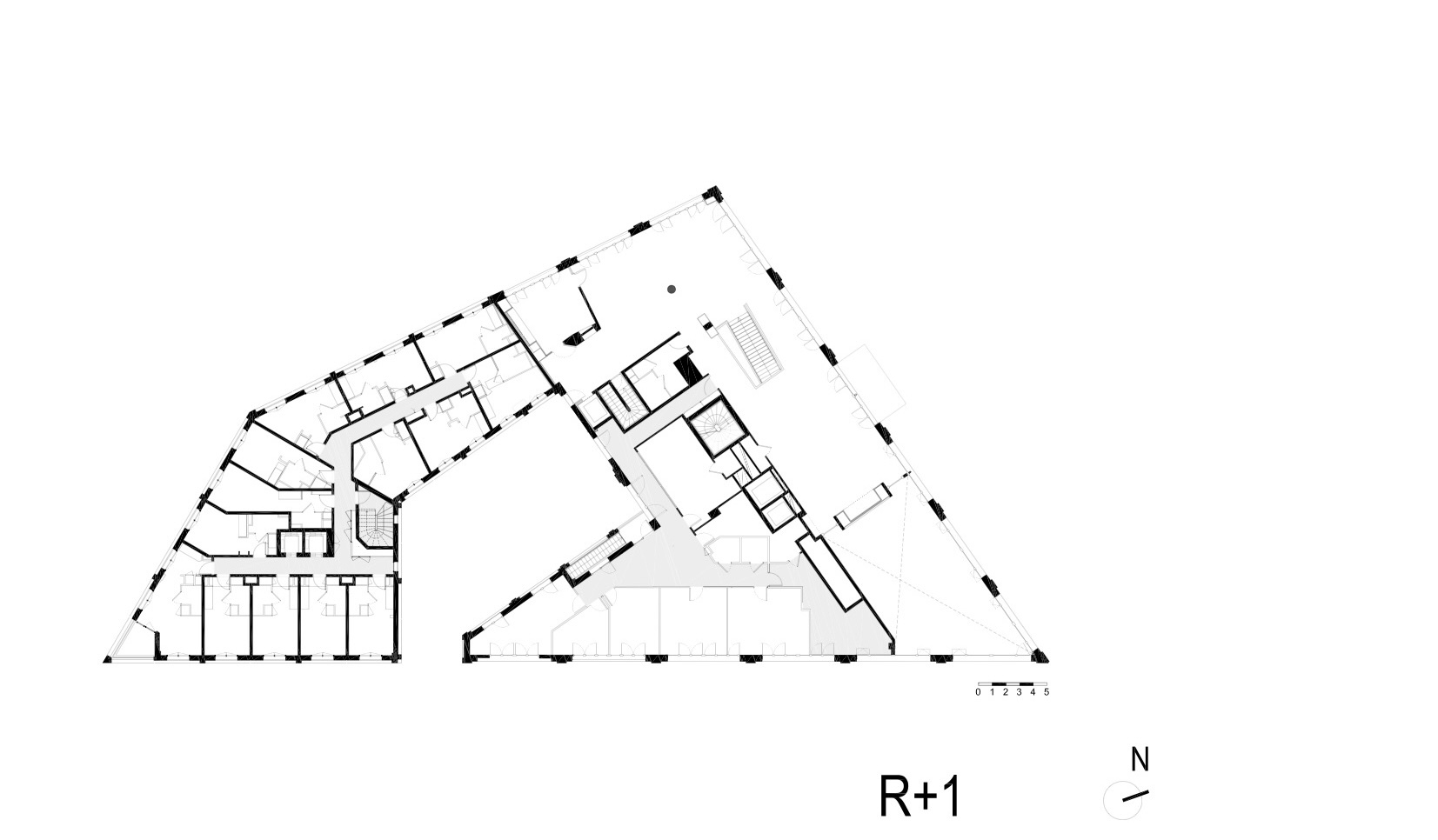 First-floor plan of the social housing block by Nicolas Hugoo Architecture