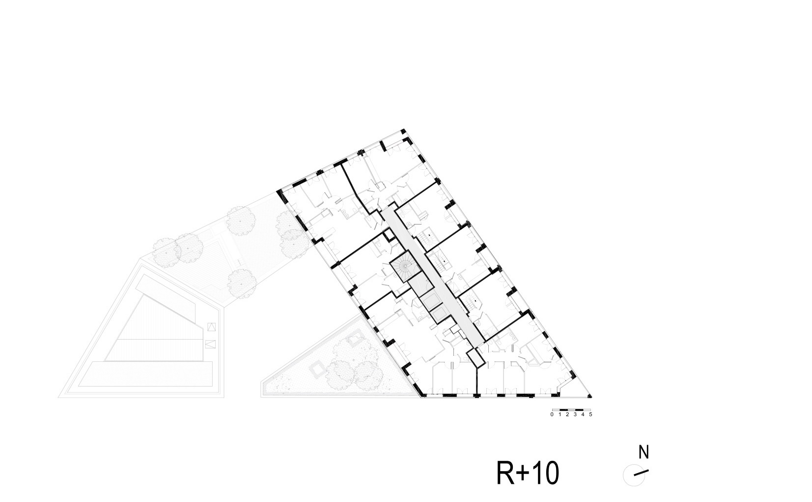 Upper-level plan of the social housing block
