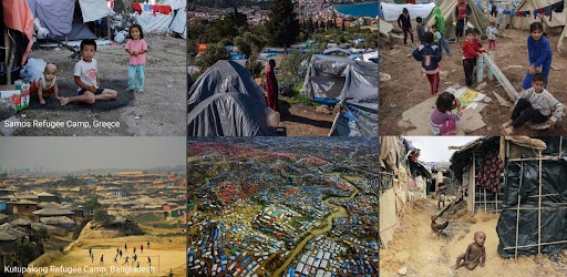 Refugee shelter, polluted environment