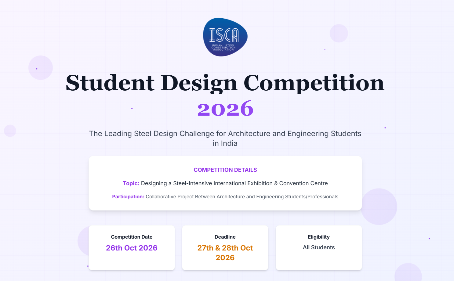 ISCA Student Design Competition 2026. Image: ssmb.in
