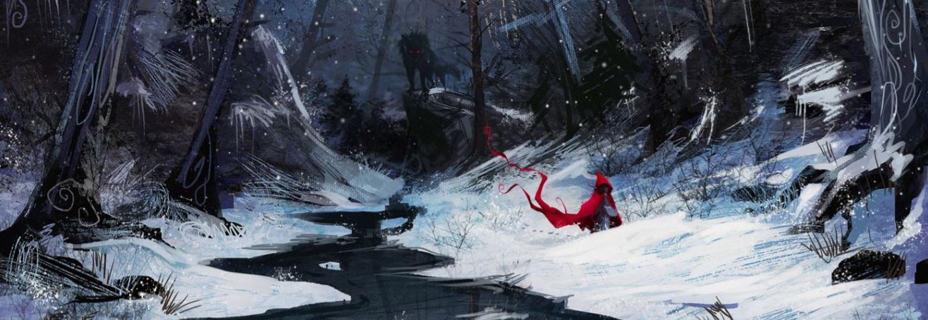 red riding hood big eyes wolf's belly open the door little red cap